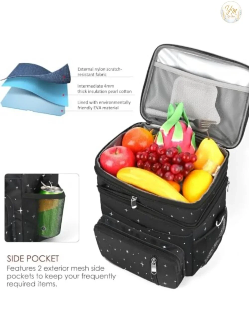 Expandable Double Deck Insulated Lunch Bag Leakproof Portable Cooler Tote Work